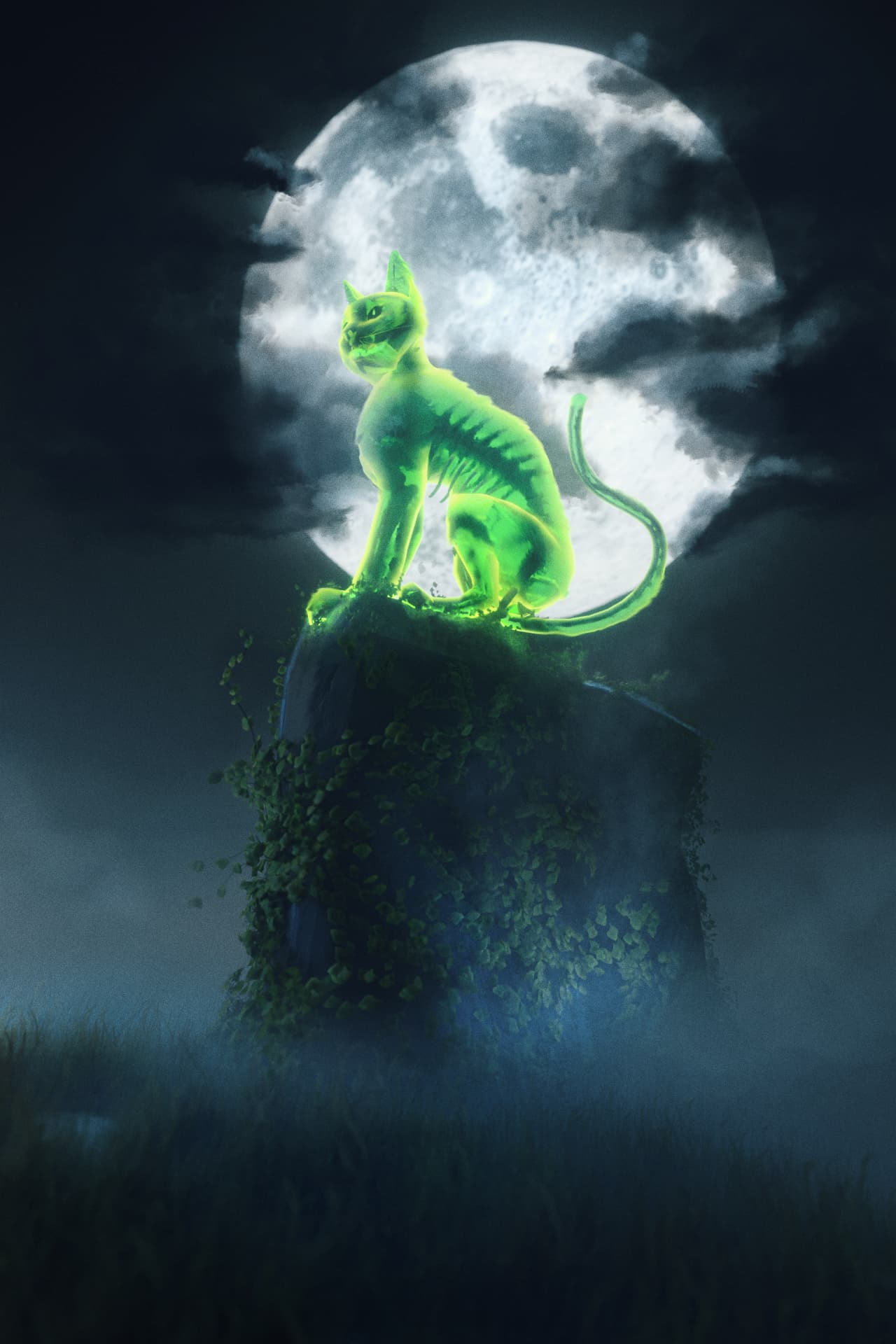 Painterly illustration of an anthropormophic panther lunging