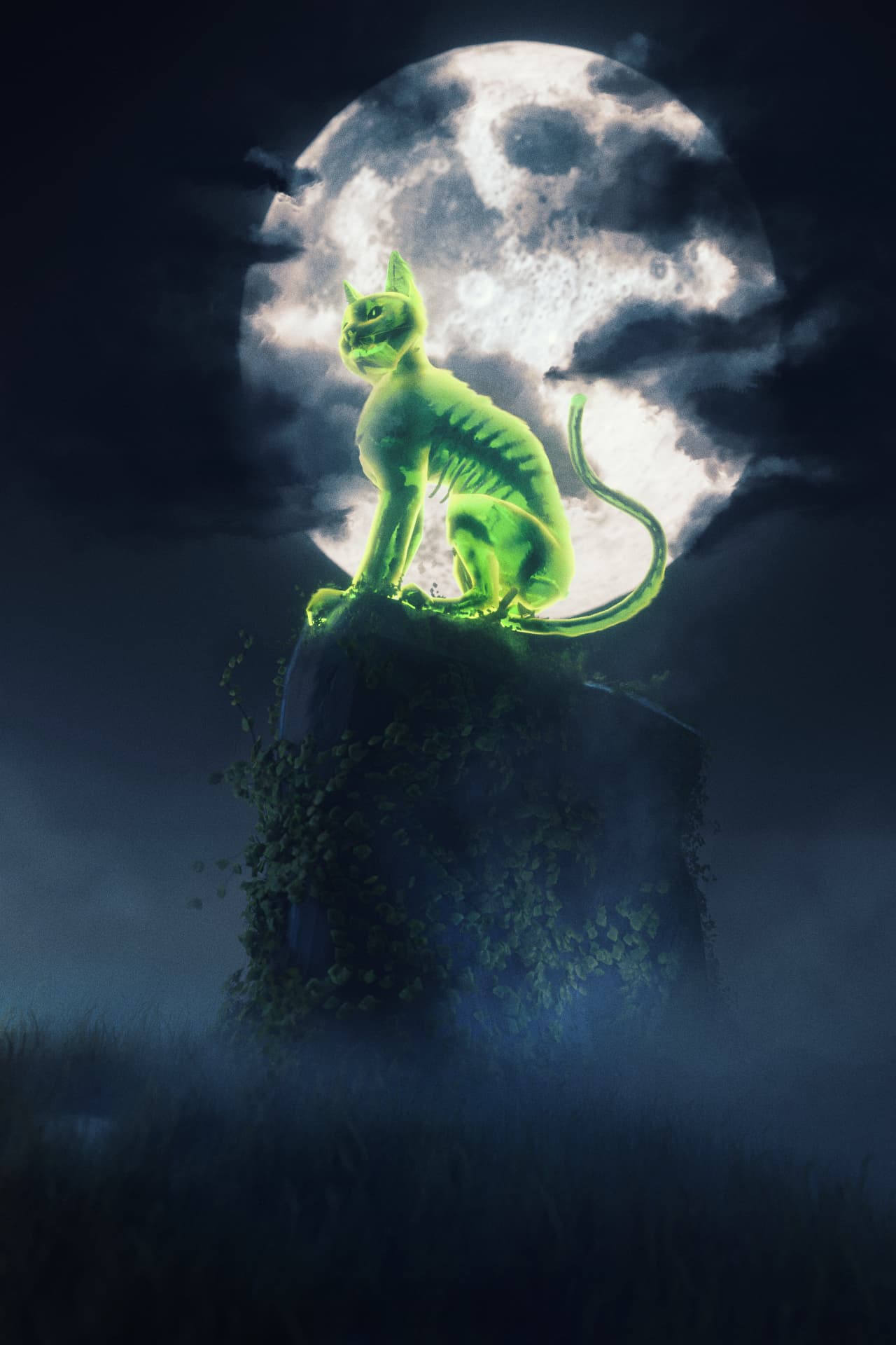 Painterly illustration of an anthropormophic panther lunging