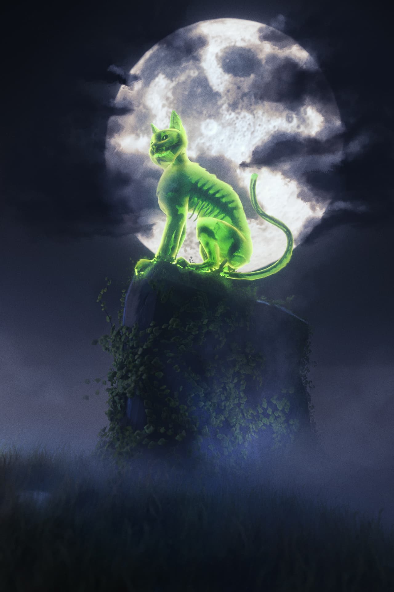 Painterly illustration of an anthropormophic panther lunging