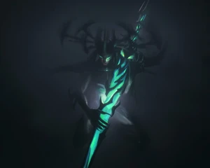 Painterly illustration of Hela holding a sword