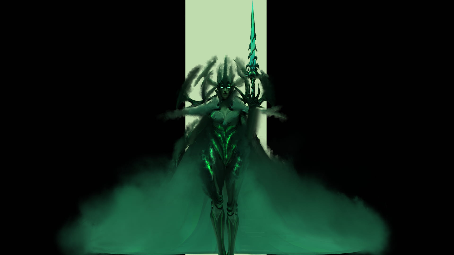 Painterly illustration of Hela holding a sword