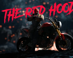 3D render of Red Hood leaning against a bike