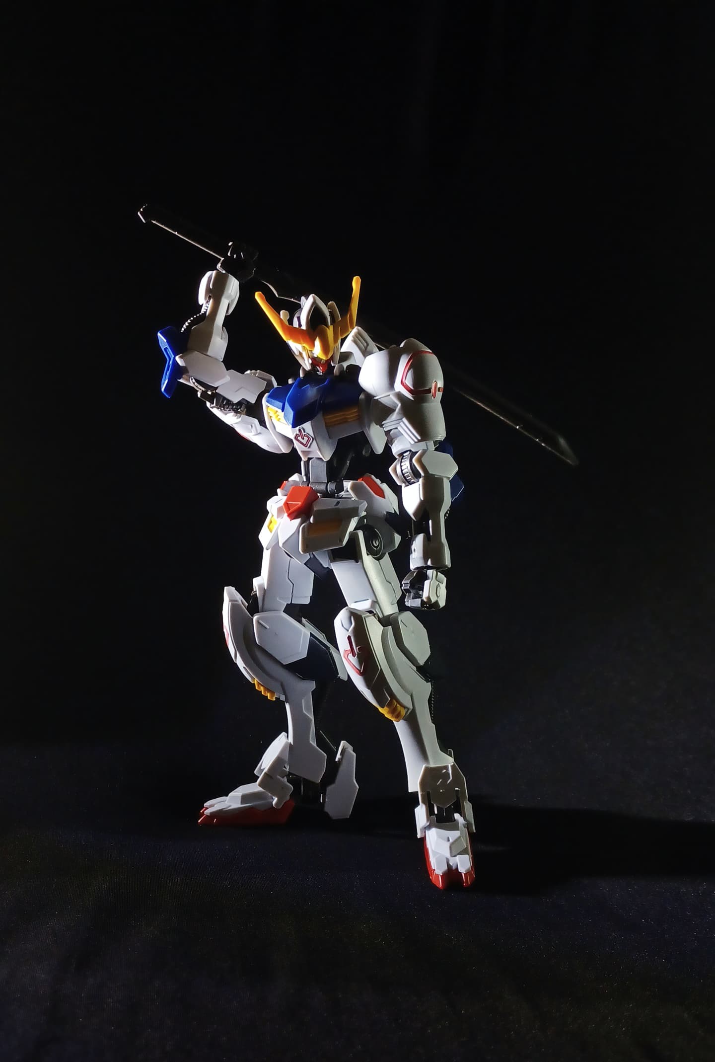 Painterly illustration of Gundam Barbatos in a dynamic pose